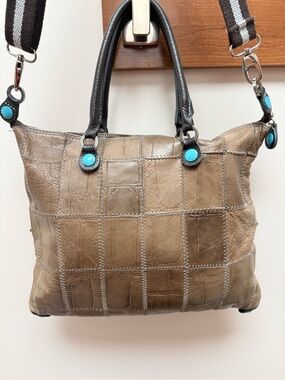 Gabs Patchwork Leather Tote with Turquoise Accents